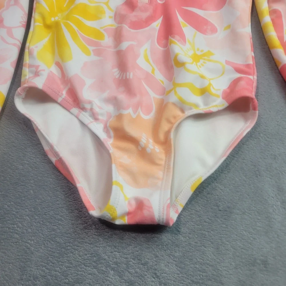Just One You Carters Girls 5T Floral Long Sleeve Rash Guard Swimsuit Pink Yellow